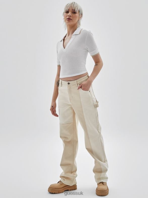 GUESS Unisex Originals Collared Top Pure White Apparel V28V61084