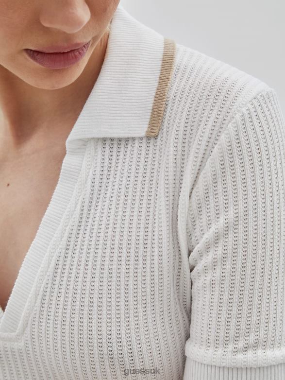GUESS Unisex Originals Collared Top Pure White Apparel V28V61084