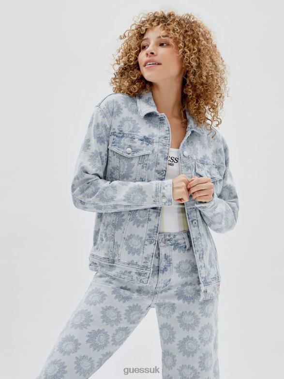GUESS Unisex Originals Daisy Oversized Denim Jacket Floral Print Apparel V28V61842