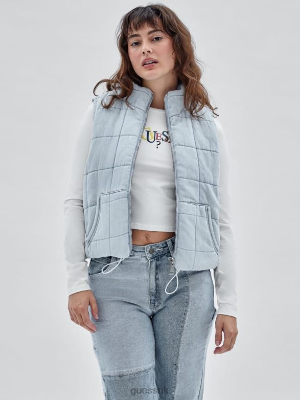 GUESS Unisex Originals Denim Puffer Vest Go Venice Lt Wash Apparel V28V61276