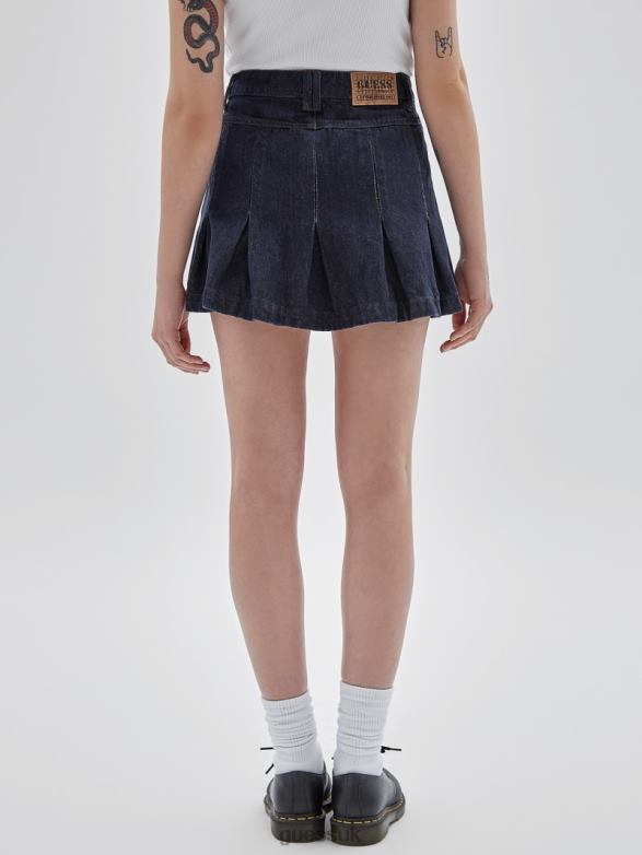 GUESS Unisex Originals Denim Tennis Skirt Go Pleated Dark Wash Apparel V28V6126
