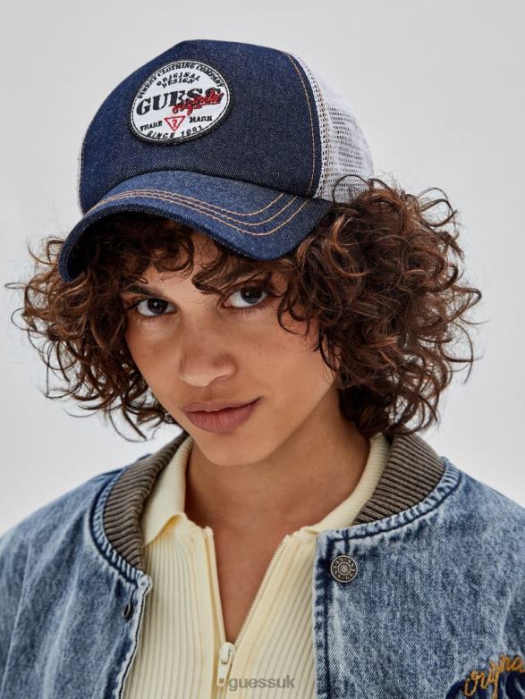 GUESS Unisex Originals Denim Trucker Hat Go Dark Rinse Wash Apparel V28V63811