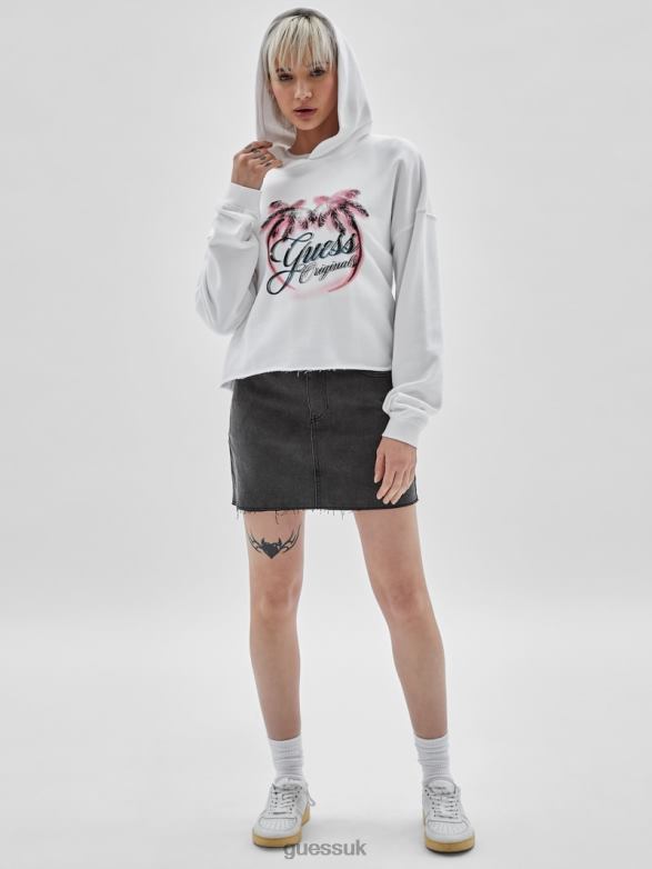 GUESS Unisex Originals Eco Palm Hoodie Pure White Apparel V28V61357