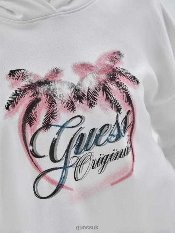 GUESS Unisex Originals Eco Palm Hoodie Pure White Apparel V28V61357