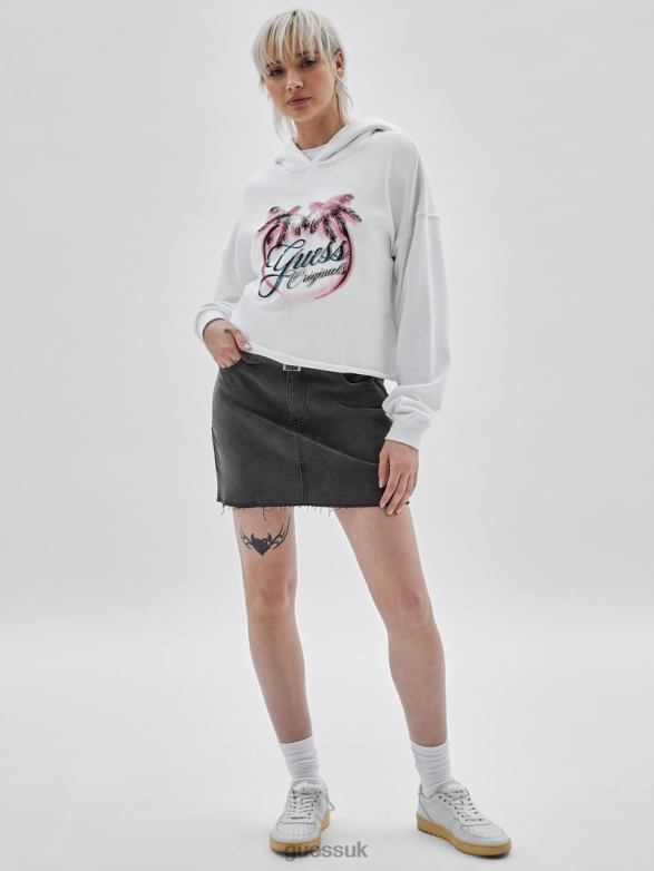 GUESS Unisex Originals Eco Palm Hoodie Pure White Apparel V28V61357