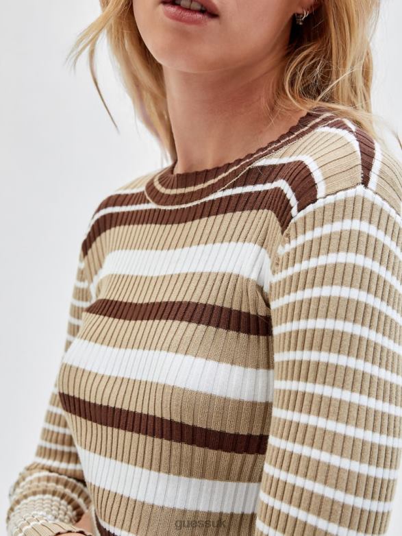 GUESS Unisex Originals Eco Ribbed Sweater Brown Oak Multi Apparel V28V61360