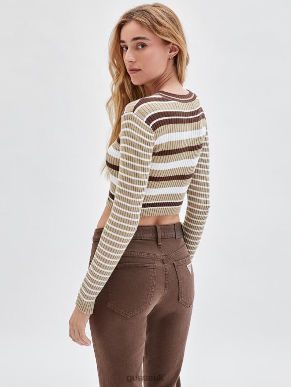 GUESS Unisex Originals Eco Ribbed Sweater Brown Oak Multi Apparel V28V61360