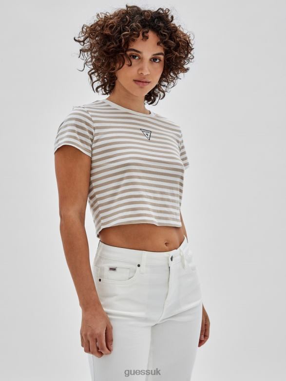 GUESS Unisex Originals Eco Striped Baby Tee White Peaks Multi Apparel V28V61321