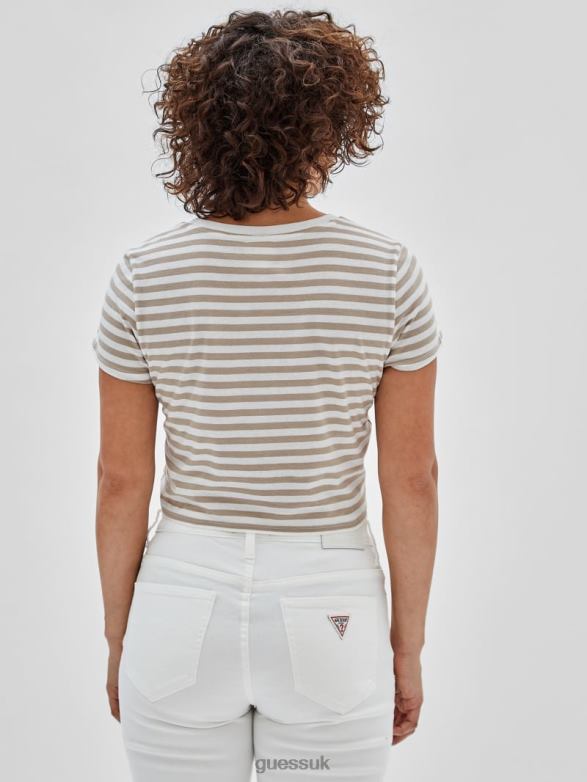 GUESS Unisex Originals Eco Striped Baby Tee White Peaks Multi Apparel V28V61321