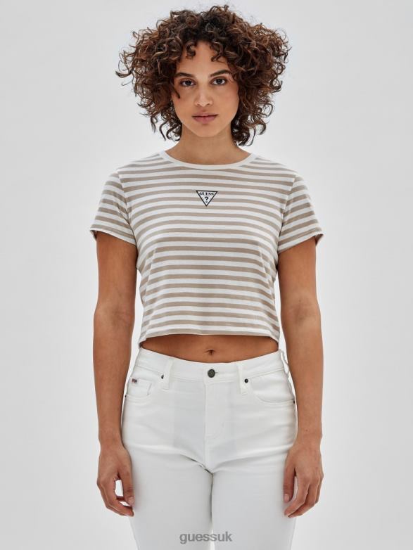 GUESS Unisex Originals Eco Striped Baby Tee White Peaks Multi Apparel V28V61321