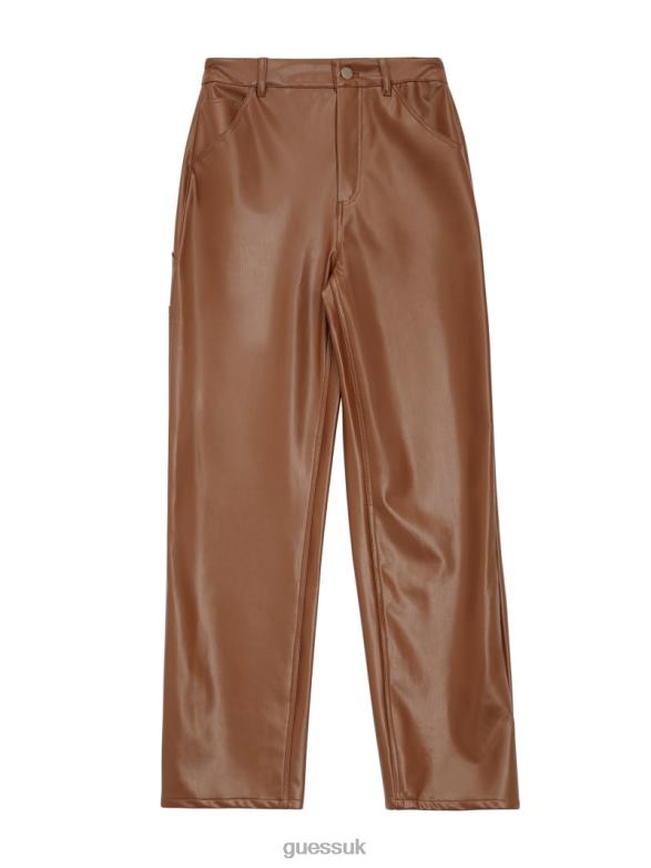 GUESS Unisex Originals Faux-Leather Carpenter Pants Brown Sand Multi Apparel V28V6163