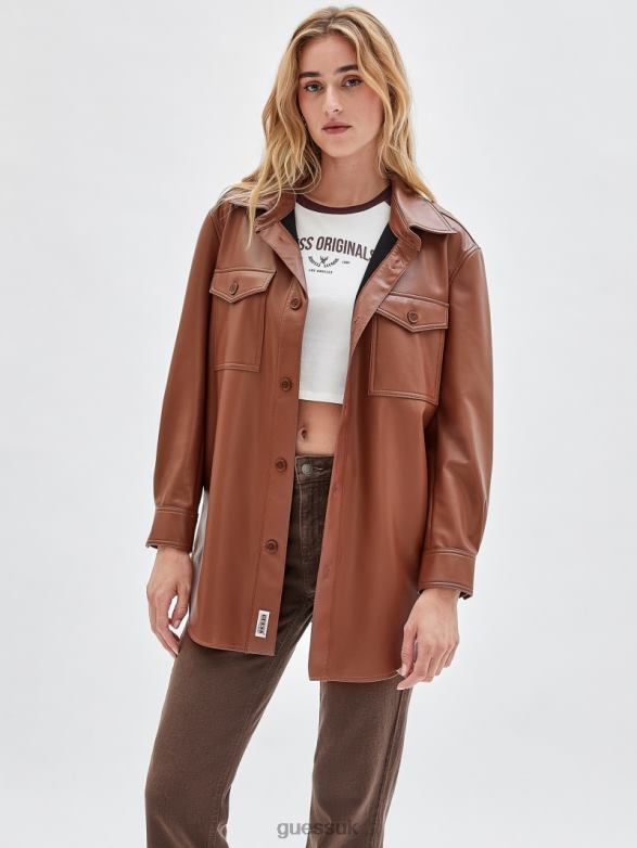 GUESS Unisex Originals Faux-Leather Shirt Jacket Salt Carmel Multi Apparel V28V61859