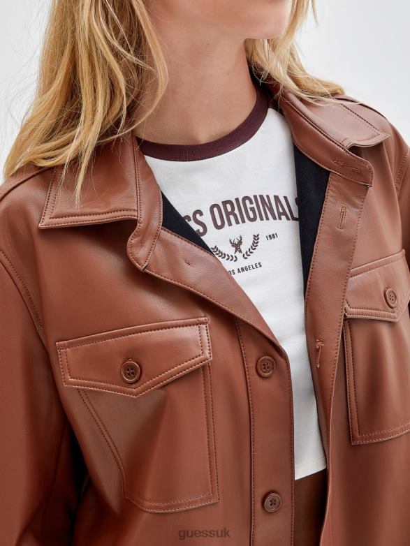 GUESS Unisex Originals Faux-Leather Shirt Jacket Salt Carmel Multi Apparel V28V61859