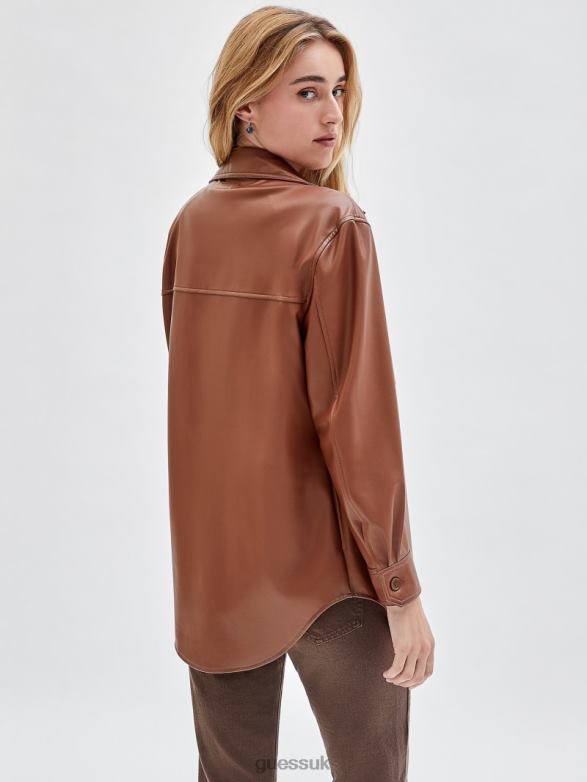 GUESS Unisex Originals Faux-Leather Shirt Jacket Salt Carmel Multi Apparel V28V61859
