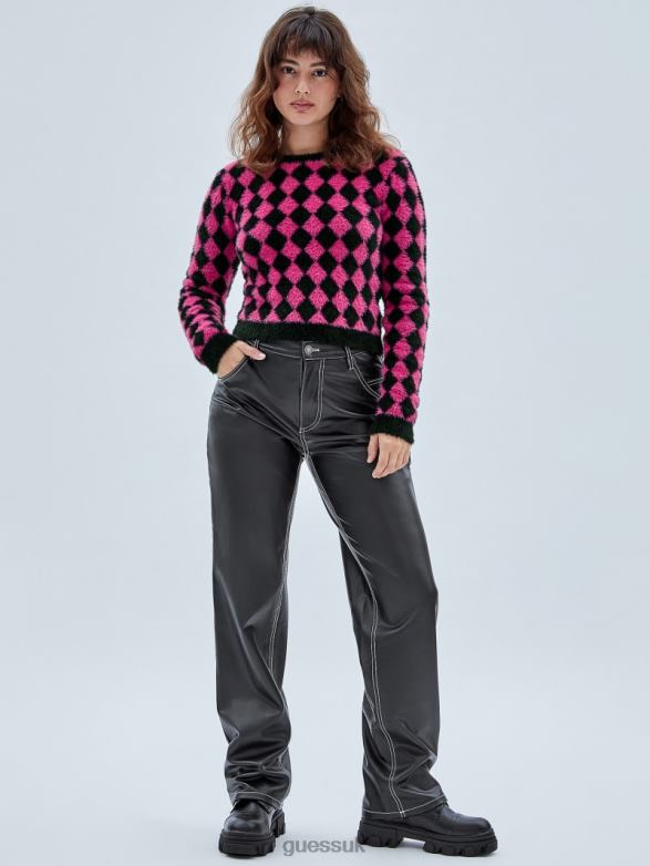 GUESS Unisex Originals Fuzzy Diamond Sweater Berry Tango Multi Apparel V28V61258
