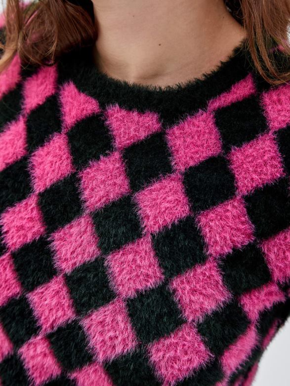 GUESS Unisex Originals Fuzzy Diamond Sweater Berry Tango Multi Apparel V28V61258
