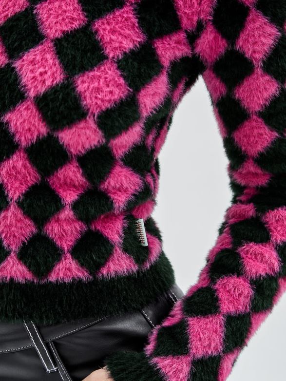 GUESS Unisex Originals Fuzzy Diamond Sweater Berry Tango Multi Apparel V28V61258