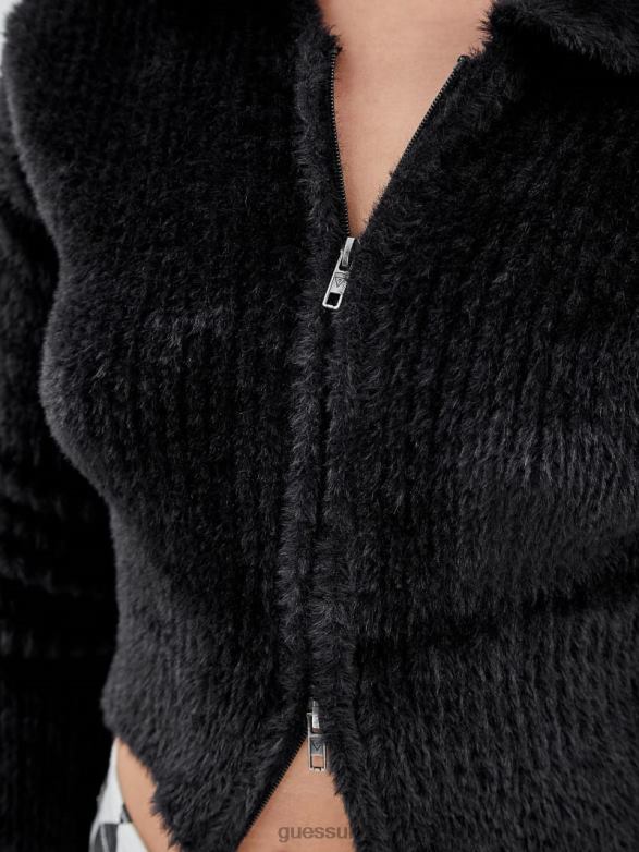 GUESS Unisex Originals Fuzzy Zip-Up Sweater Black Apparel V28V61849