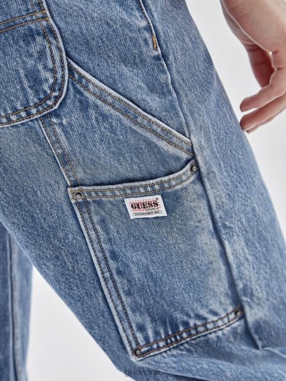 GUESS Unisex Originals Kit Acid Washed Carpenter Jeans Go Medium Indigo Acid Was Apparel V28V6150