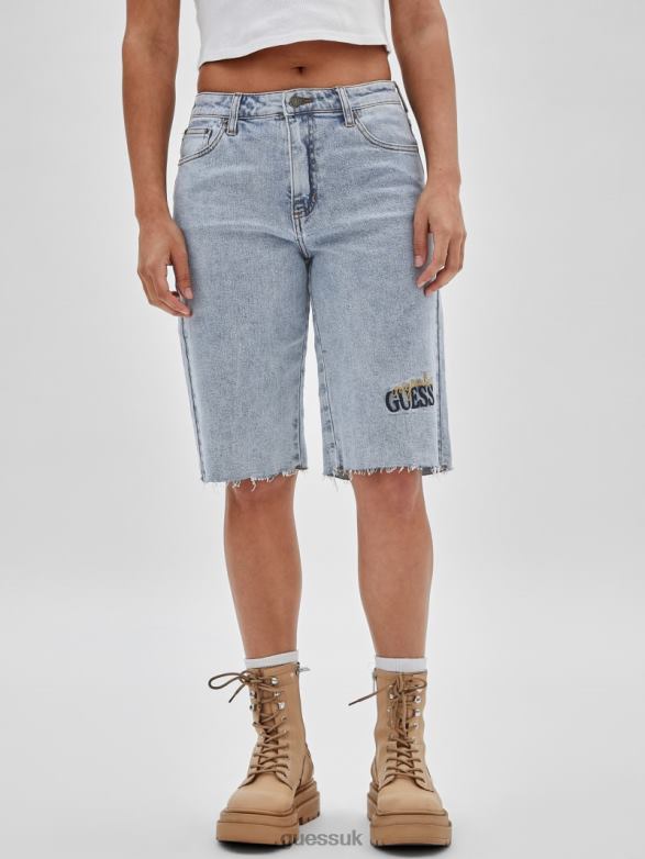 GUESS Unisex Originals Kit Denim Bermuda Shorts Go Jackie Acid Wash Apparel V28V6176