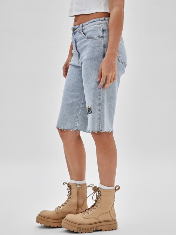 GUESS Unisex Originals Kit Denim Bermuda Shorts Go Jackie Acid Wash Apparel V28V6176