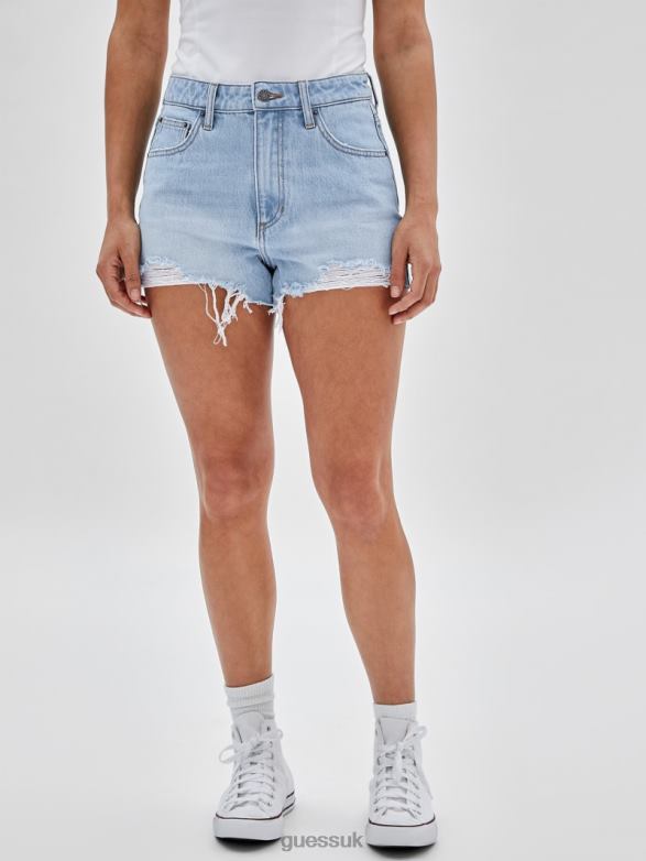 GUESS Unisex Originals Kit Destroyed Denim Shorts Go Fez Lt Wash Apparel V28V6122