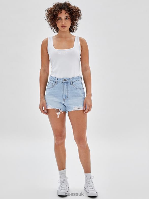 GUESS Unisex Originals Kit Destroyed Denim Shorts Go Fez Lt Wash Apparel V28V6122