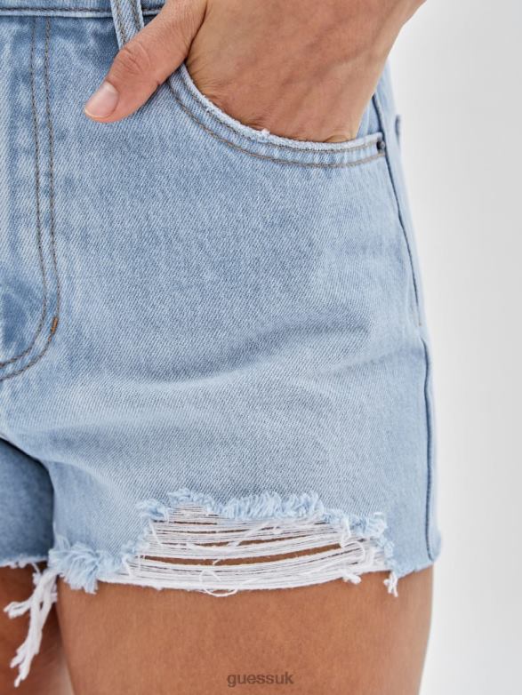 GUESS Unisex Originals Kit Destroyed Denim Shorts Go Fez Lt Wash Apparel V28V6122