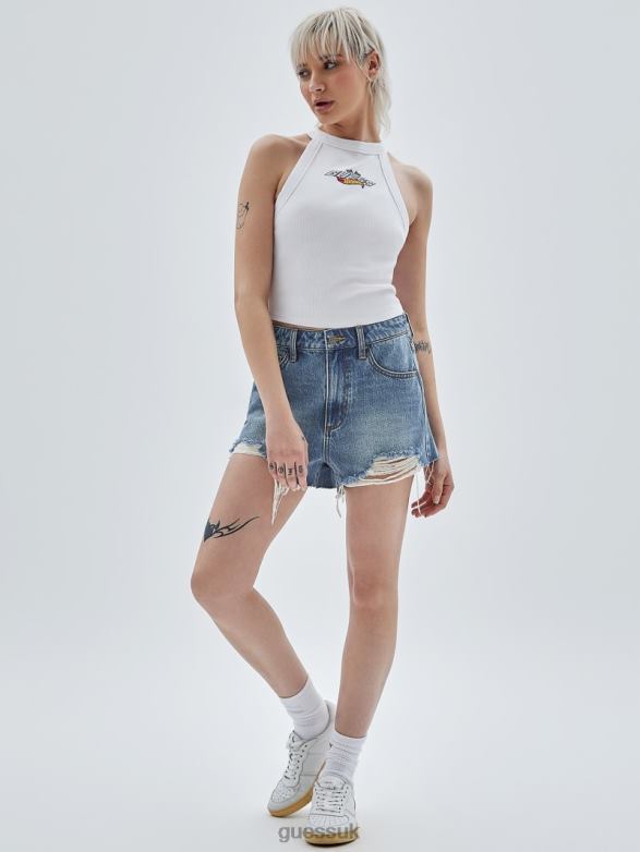 GUESS Unisex Originals Kit Destroyed Denim Shorts Go Fez Medium Wash Apparel V28V6168