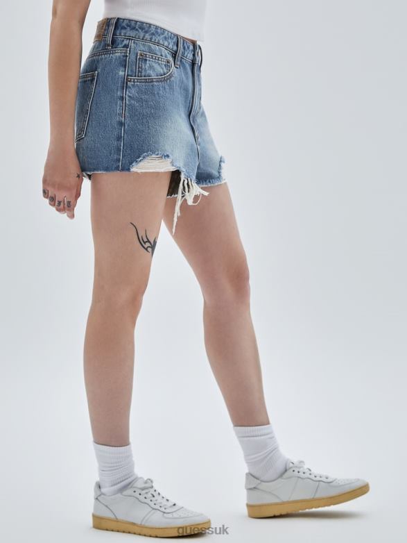 GUESS Unisex Originals Kit Destroyed Denim Shorts Go Fez Medium Wash Apparel V28V6168