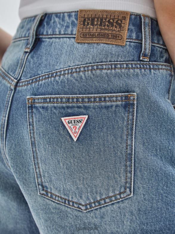 GUESS Unisex Originals Kit Destroyed Denim Shorts Go Fez Medium Wash Apparel V28V6168