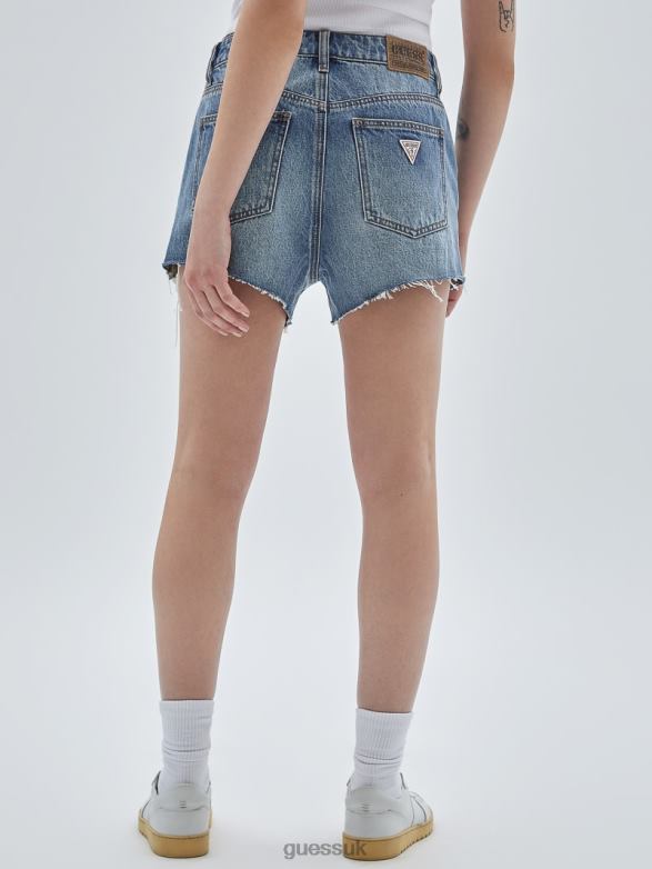 GUESS Unisex Originals Kit Destroyed Denim Shorts Go Fez Medium Wash Apparel V28V6168