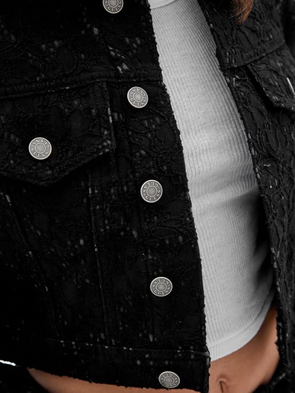 GUESS Unisex Originals Lace Denim Cropped Jacket Black Apparel V28V61805