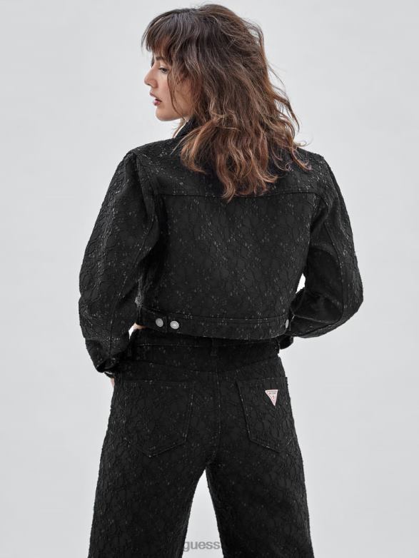 GUESS Unisex Originals Lace Denim Cropped Jacket Black Apparel V28V61805