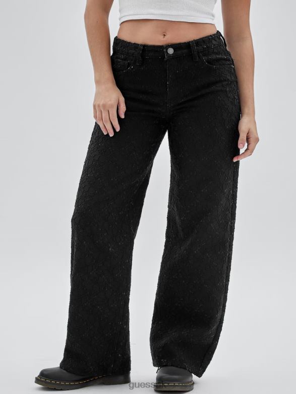 GUESS Unisex Originals Lace Denim Wide-Leg Jeans Black Apparel V28V6149