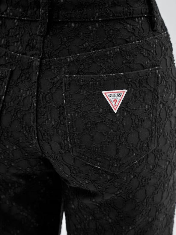 GUESS Unisex Originals Lace Denim Wide-Leg Jeans Black Apparel V28V6149
