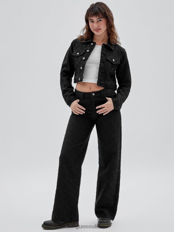 GUESS Unisex Originals Lace Denim Wide-Leg Jeans Black Apparel V28V6149