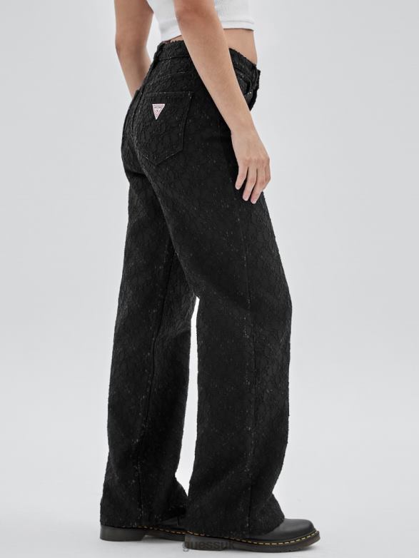 GUESS Unisex Originals Lace Denim Wide-Leg Jeans Black Apparel V28V6149