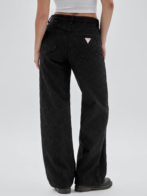GUESS Unisex Originals Lace Denim Wide-Leg Jeans Black Apparel V28V6149