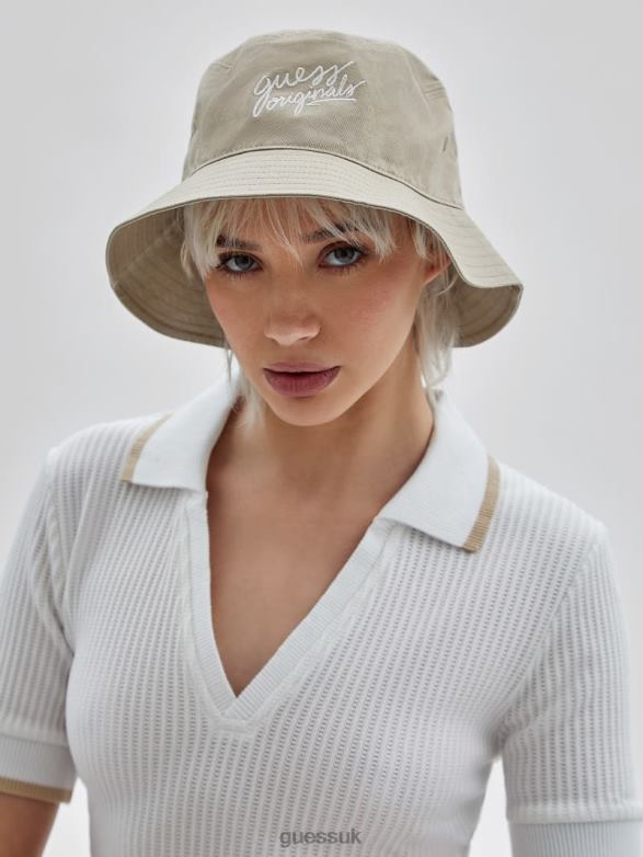 GUESS Unisex Originals Logo Bucket Hat Pale Beige Nude Apparel V28V63815