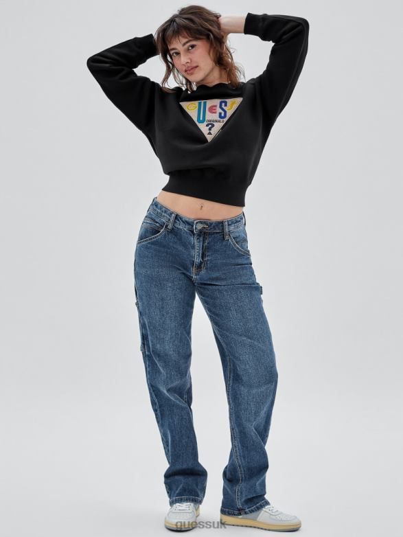 GUESS Unisex Originals Logo Crewneck Pullover Black Apparel V28V61381