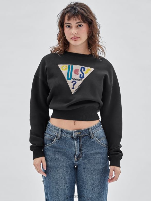 GUESS Unisex Originals Logo Crewneck Pullover Black Apparel V28V61381