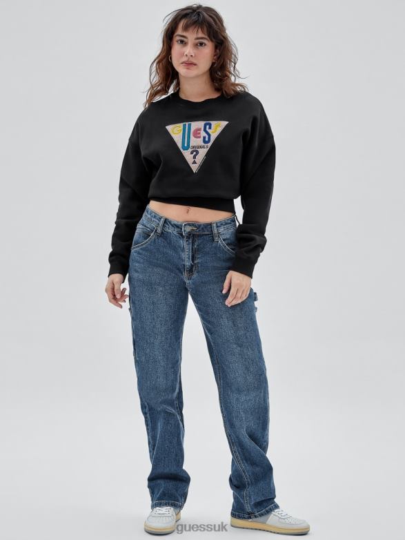 GUESS Unisex Originals Logo Crewneck Pullover Black Apparel V28V61381