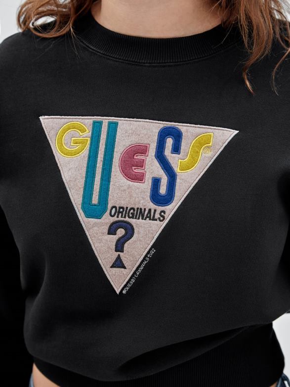 GUESS Unisex Originals Logo Crewneck Pullover Black Apparel V28V61381