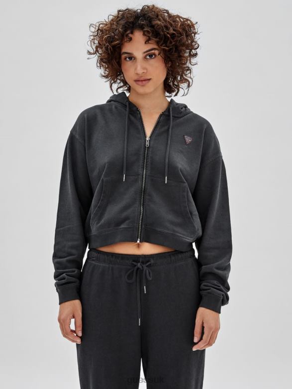 GUESS Unisex Originals Logo Zip Hoodie Jet Black Multi Apparel V28V62474
