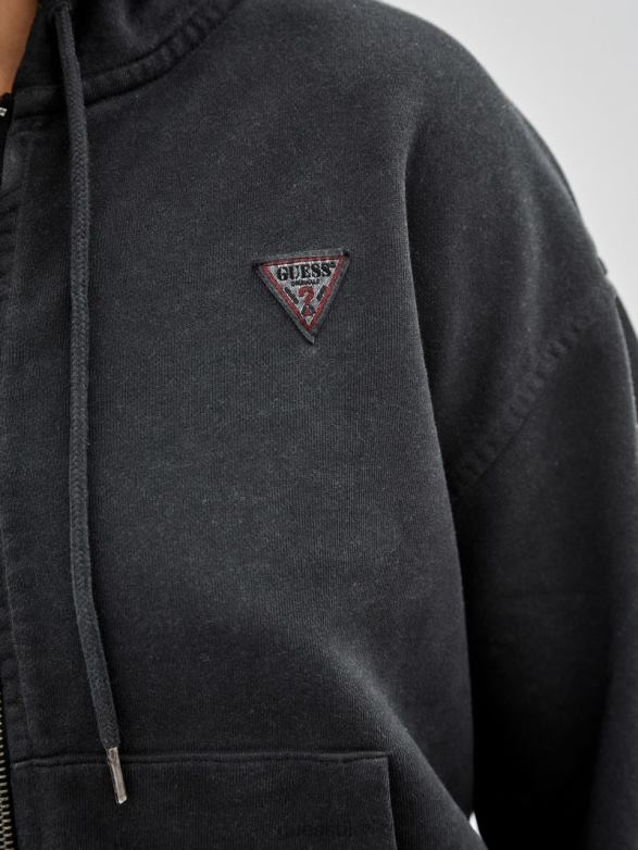 GUESS Unisex Originals Logo Zip Hoodie Jet Black Multi Apparel V28V62474