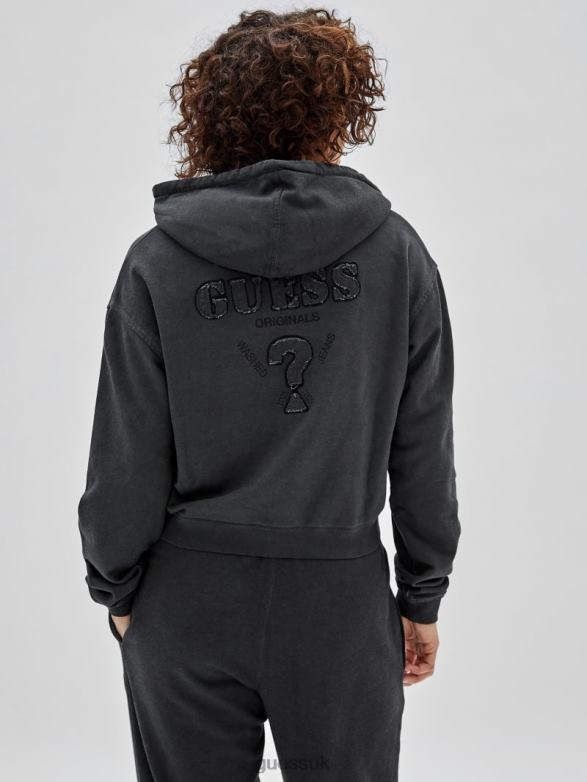 GUESS Unisex Originals Logo Zip Hoodie Jet Black Multi Apparel V28V62474