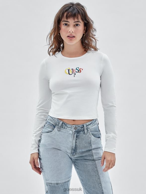 GUESS Unisex Originals Long-Sleeve Logo Top Pure White Multi Apparel V28V61380
