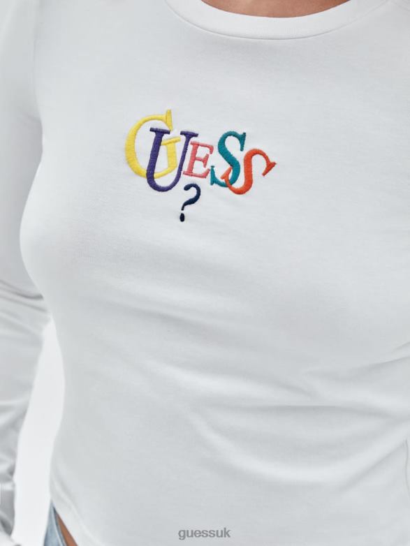 GUESS Unisex Originals Long-Sleeve Logo Top Pure White Multi Apparel V28V61380