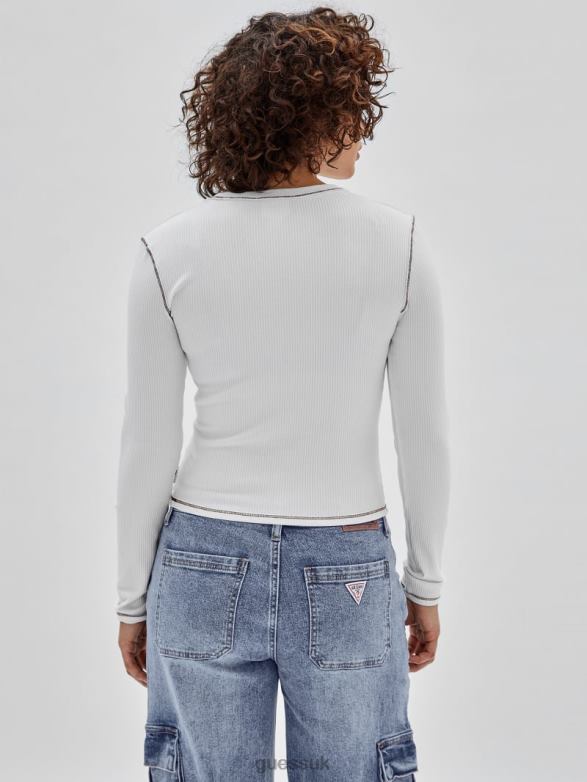 GUESS Unisex Originals Long-Sleeve Tee Pure White Apparel V28V61375